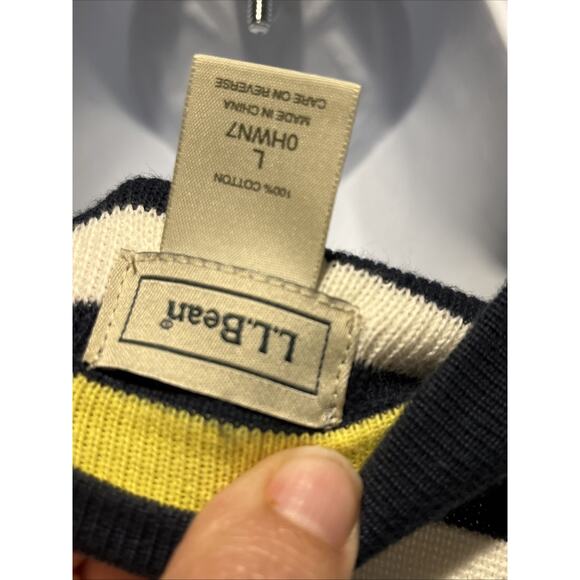 LL Bean Navy Blue White Yellow Striped Cardigan Button With Pockets L - Picture 8 of 8